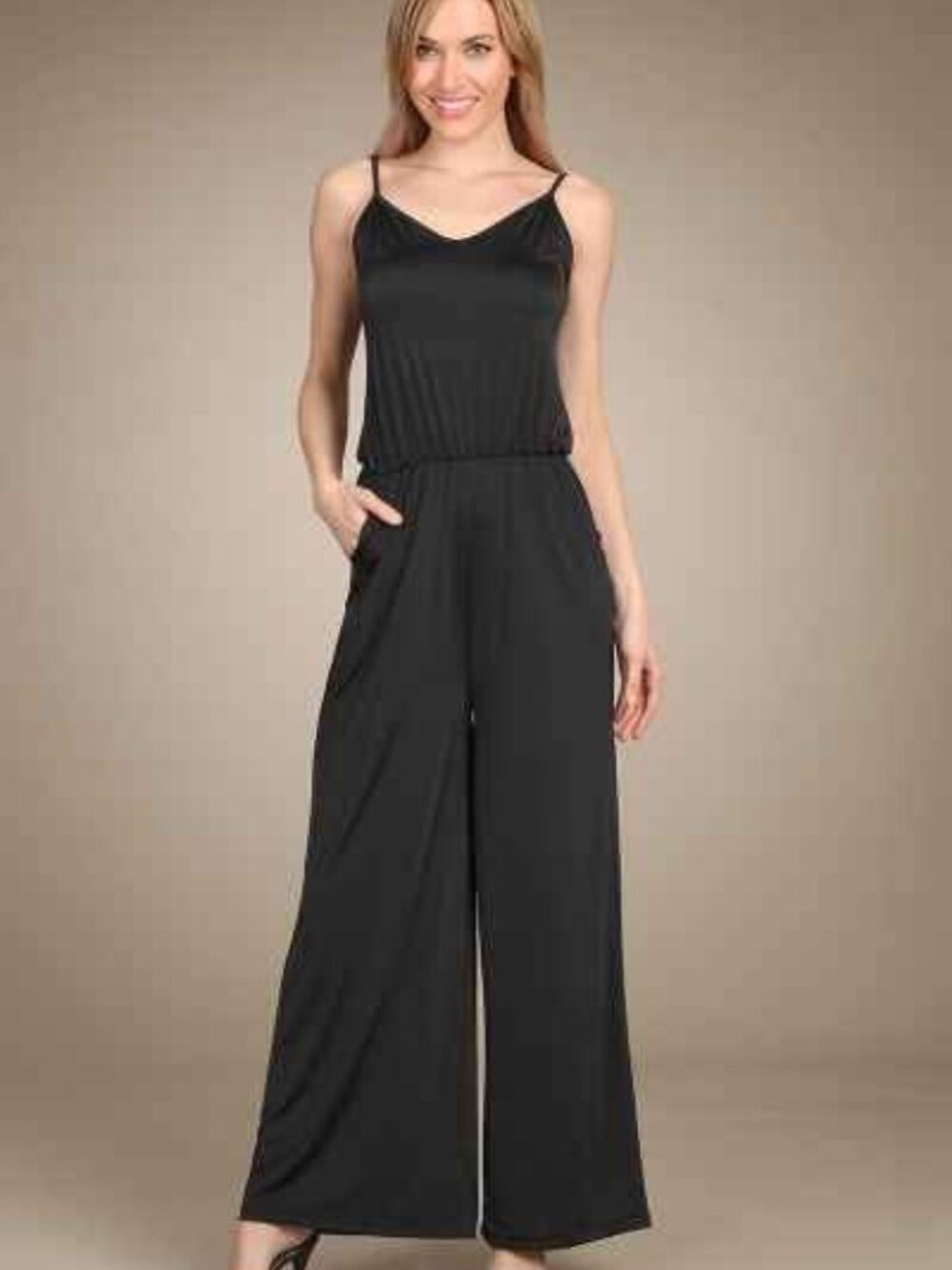 Black Jumpsuit One Size M/L Wide Leg Pants with Pockets